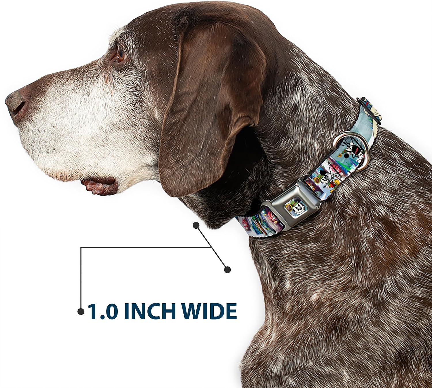 Buckle-Down Seatbelt Buckle Dog Collar - Mickey & Minnie Yodelberg Scenes - 1" Wide - Fits 15-26" Neck - Large