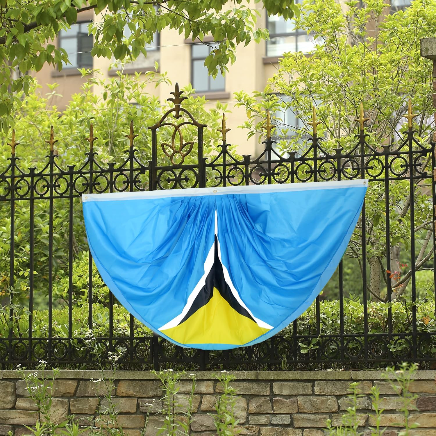 Saint Lucia Saint Lucians Pleated Fan Flag Bunting 3 x 6 Ft Pleated 2 Pcs Fan Flag Banner Indoor/Outdoor/Front Porch Decorations,Saint Lucia Half Fan Flag Patriotic Holiday decorations, Celebrations.