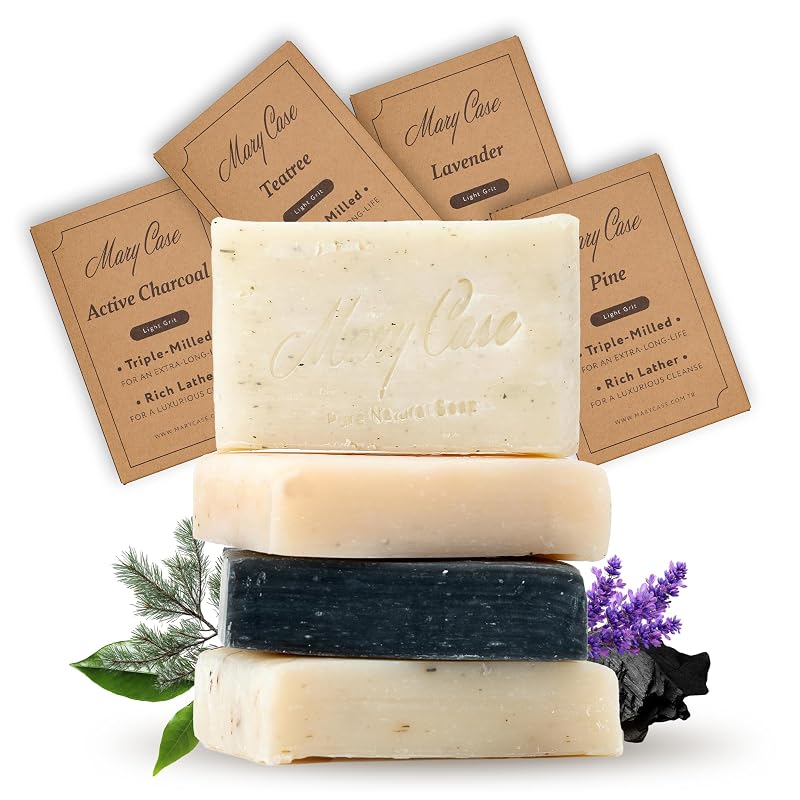 MARY CASE HOME & BEAUTY FASHION Conjunto com 4 sabonetes em barra variados — Lavanda, Tea Tree, Pine Tar e Carvão