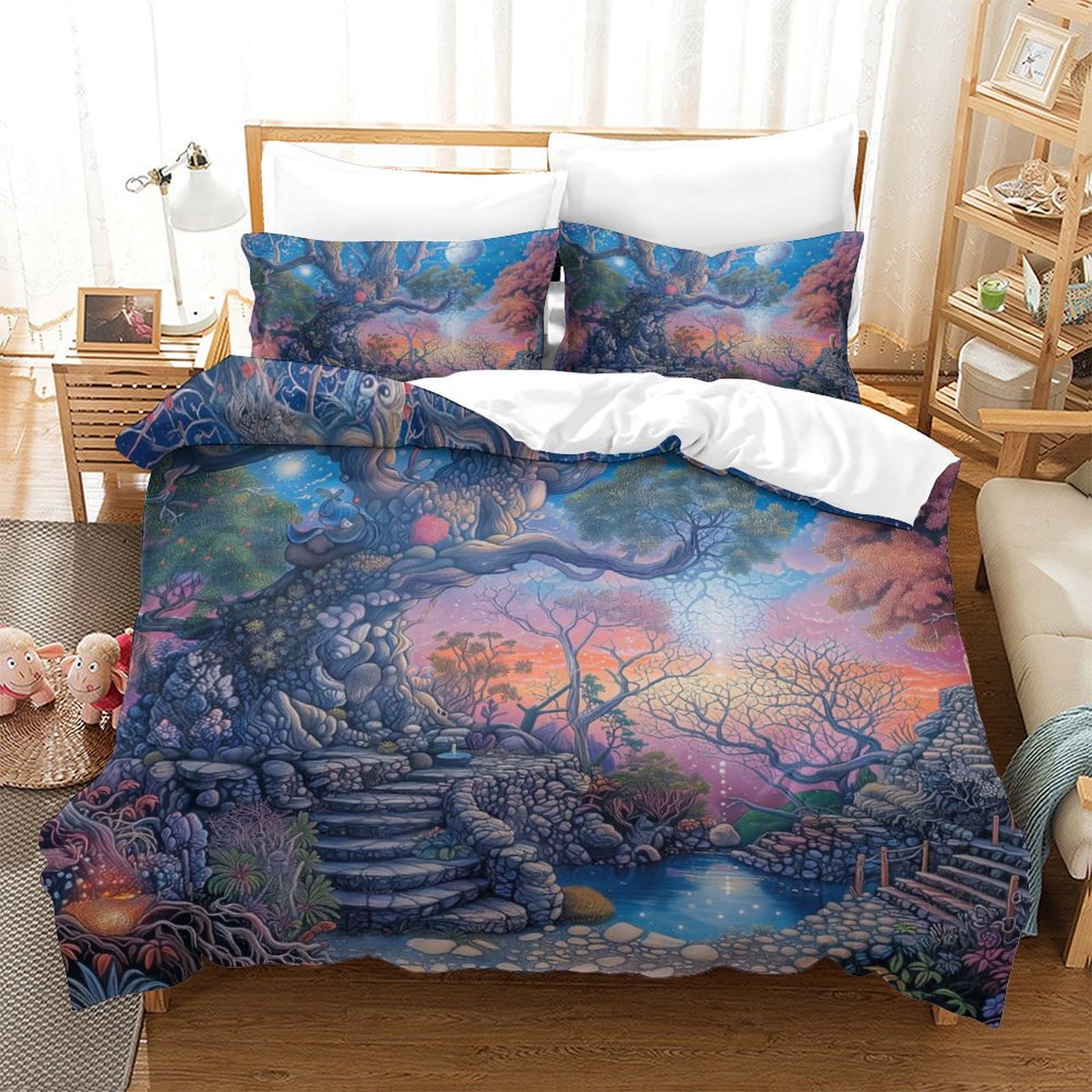 Housse de couette Arbre de Vie avec fermeture éclair pour un lit King sans plis ni effort