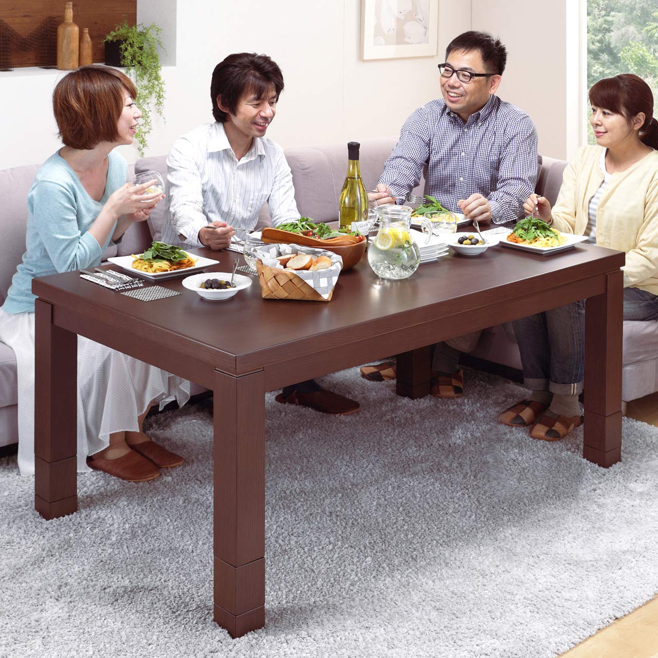 新品　調整棚付　高さ調整　こたつテーブル　ダイニング　120x80cm ブラウン ヤマソロ ダイニングこたつ おしゃれ テーブル 高脚 継脚 120cm×80cm