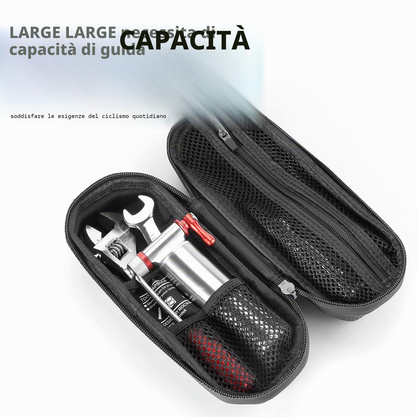 ROCKBROS Kit Riparazione Borsa per Accessori Bicicletta, Strumento Multifunzionale Atrezzo Portatile per Viaggio, Mini Pompa Nera