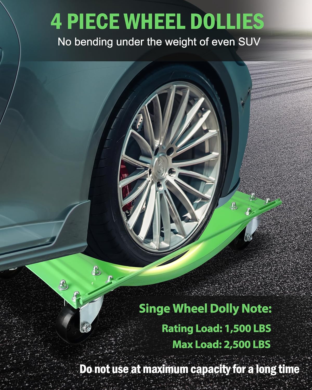 garveetech car dolly set of 4, heavy duty 10,000 lbs capacity wheel dolly, antiskid vehicle dollies for moving car with 3.5 in swivel steel wheels for moving cars, trucks, green