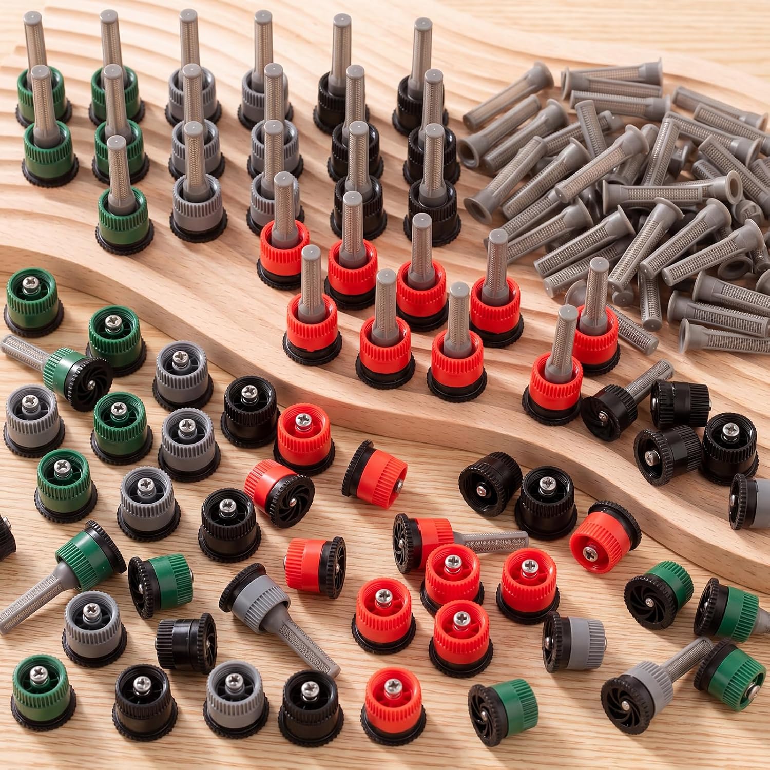 Honoson 16 Pcs Variable Arc Nozzle Radius High Efficiency Replacement Pop up Sprinkler Heads Compatible with Rainbird, Hunter, Orbit Pop-up Sprinklers (10/12/15/17 Van,Red,Green,Black,Gray)