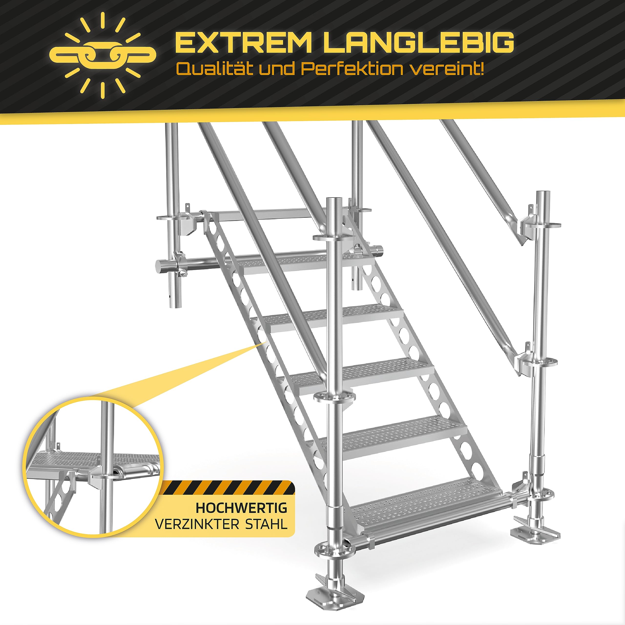 Escalier Aluminium 5 Marches Avec Palier - 1m Hauteur, 58cm Largeur - Pour Étang Et Jardin
