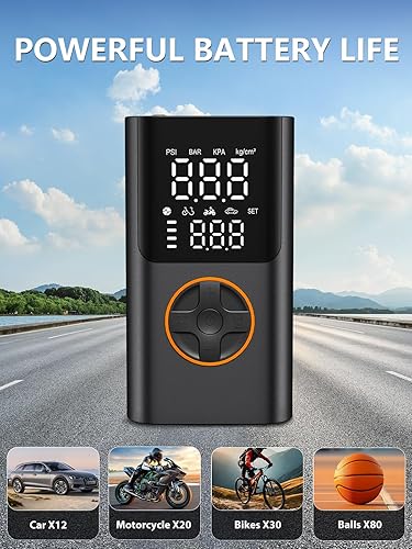 Miniatura 7 de AIRSURE Inflador de neumáticos, compresor de aire portátil, bomba de bicicleta con medidor y salida de carga USB, inflado rápido de 150 PSI,