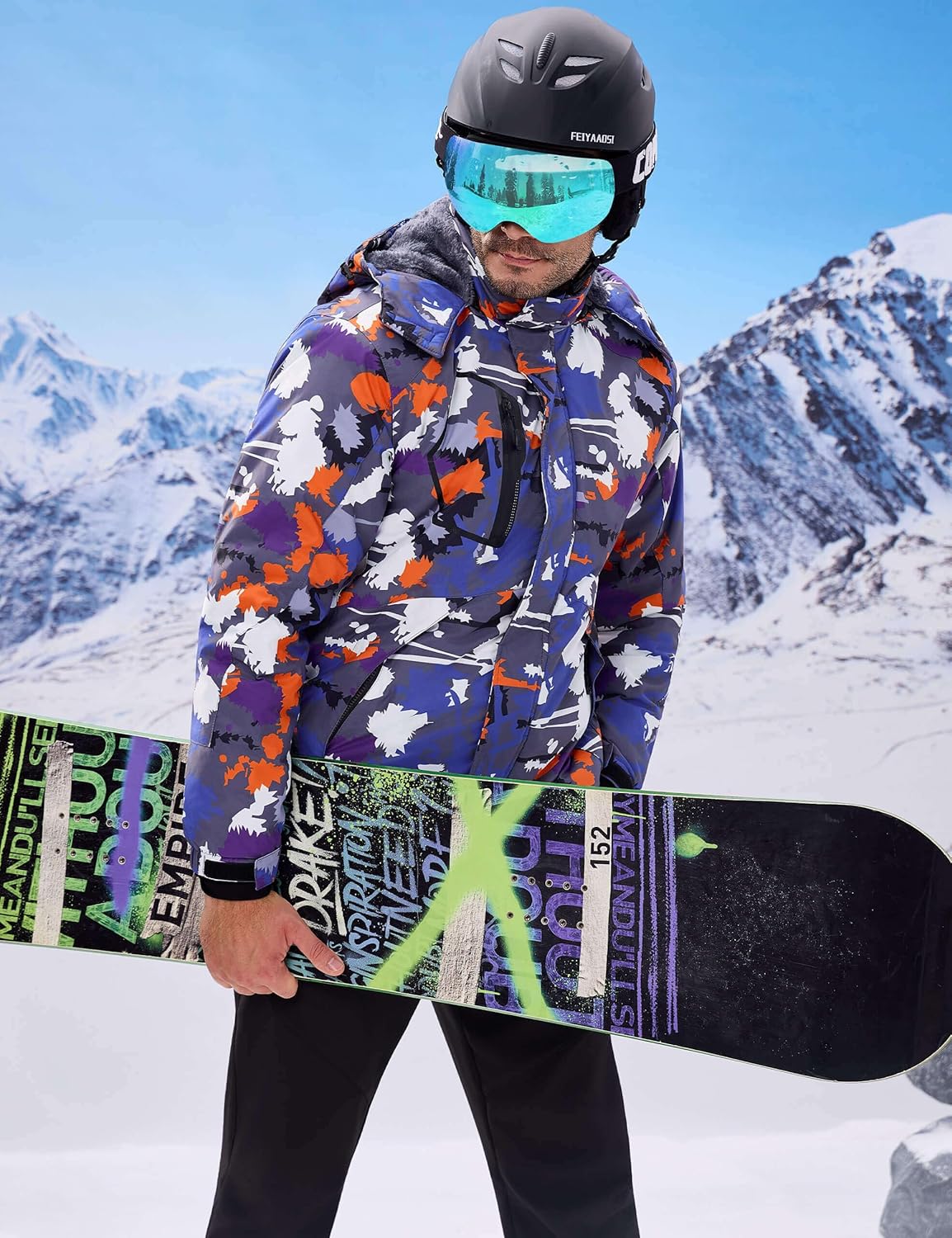 WULFUL Men's Waterproof Ski Jacket Warm Winter Coats Windproof Winter Jackets for Men Fleece Lined Windbreaker with Hood - Image 2