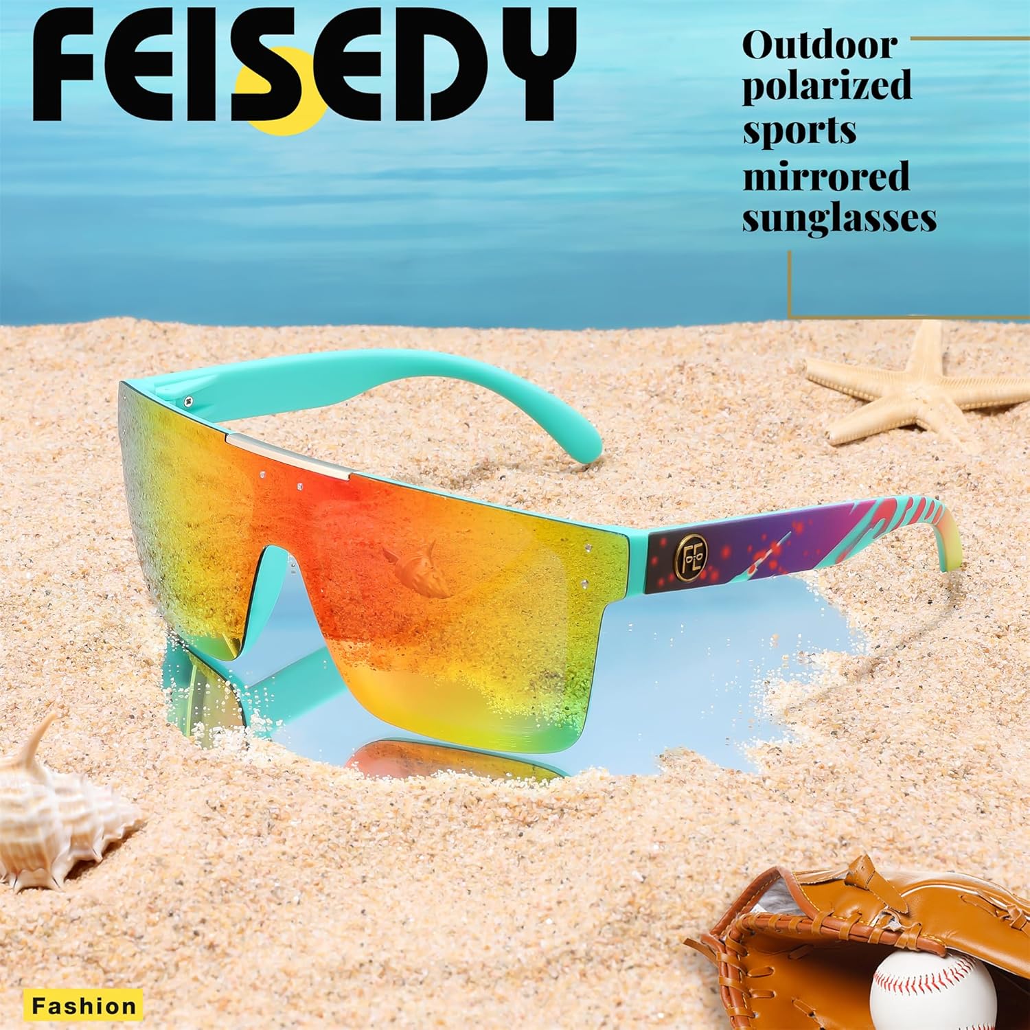 FEISEDY Polarized Sunglasses for Men, Oversized Square Flat Mirrored Z87 Lens, Fishing Driving Golf Outdoors Coastal B2990 - Image 8