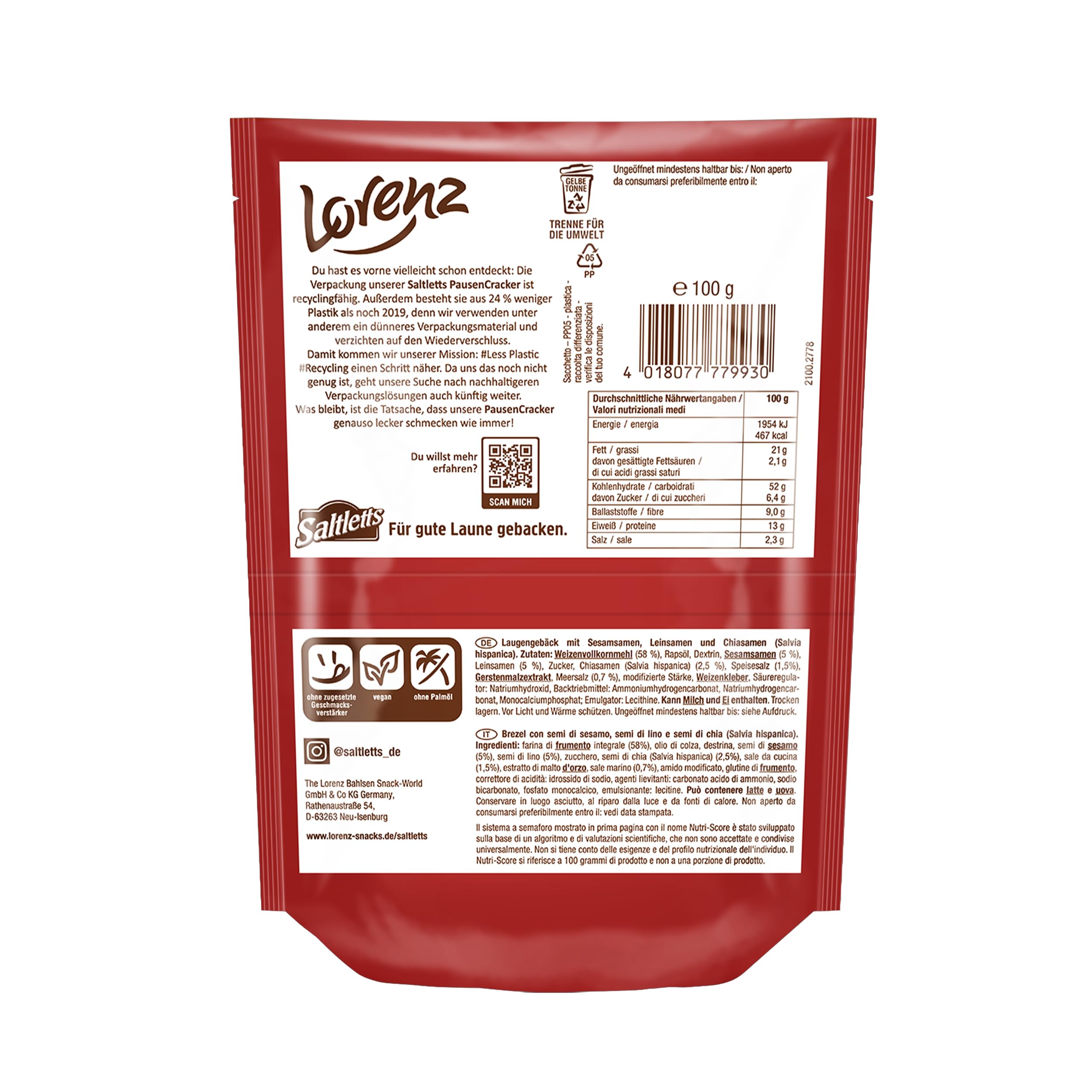 LORENZ Saltletts Pausen Cracker 16 x 100 g vegan