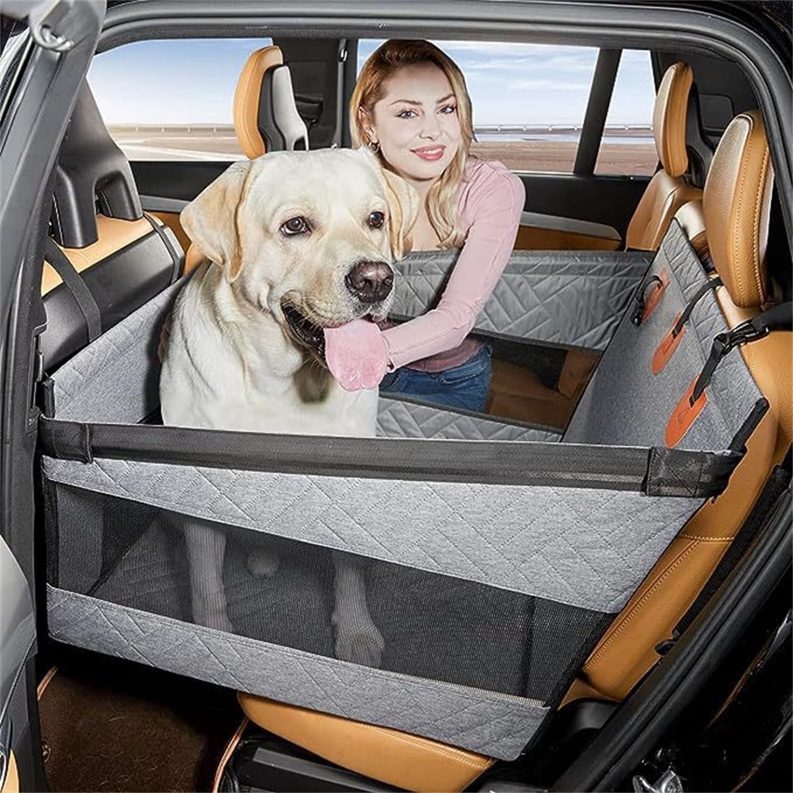 MEIION Pet bedarf-Plus - Coperta per cani con finestra a rete, impermeabile, per sedili posteriori di auto, camion e SUV