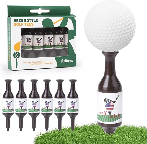 REFARICO Beer Bottle Golf Tees, 6 Pack Durable Golf Tees Plastic, Funny Golf Tees, Golf Accessories Golf Gifts for Men, Party, Reduce Friction and Enhanced Stability