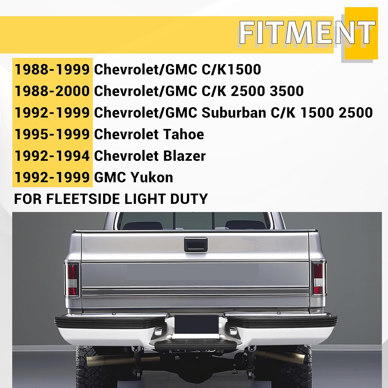 KUAFU Rear Step Bumper Assembly Compatible with 1988-2000 Chevrolet Chevy GMC Suburban C/K 1500 2500 3500 Blazer Tahoe GMC Yukon Fleetside/Styleside Light Duty GM1101109, 999863 W/Strip Pad