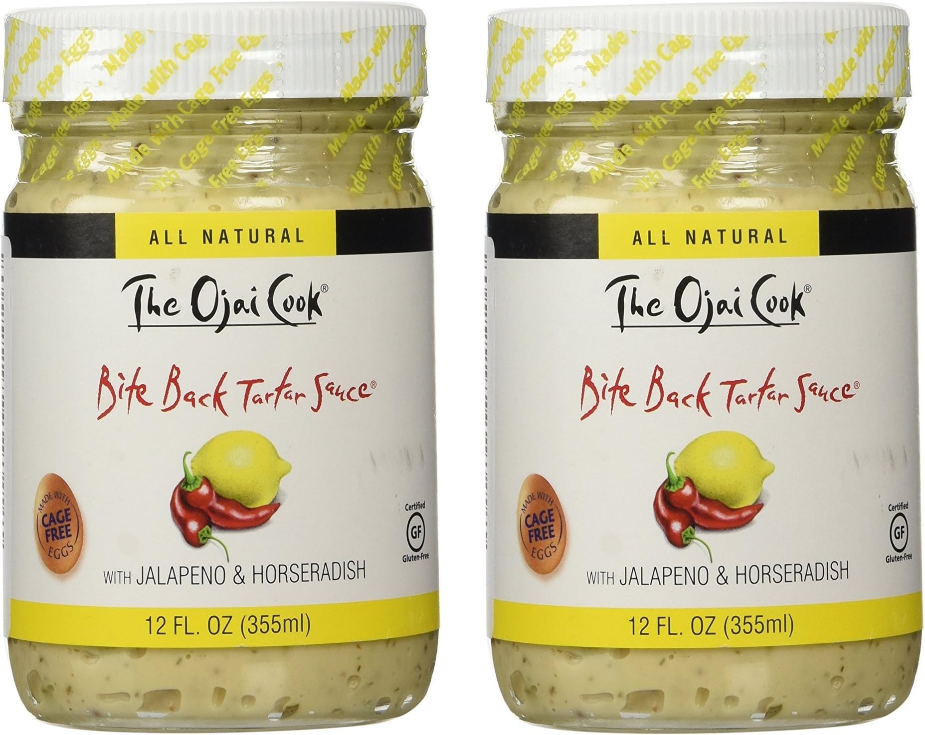 The Ojai Cook Bite Back Tartar Sauce - Organic, Spicy Flavored Mayonnaise Made with Cage-Free Eggs, Jalapeno and Horseradish - 12 fl oz (Pack of 2)