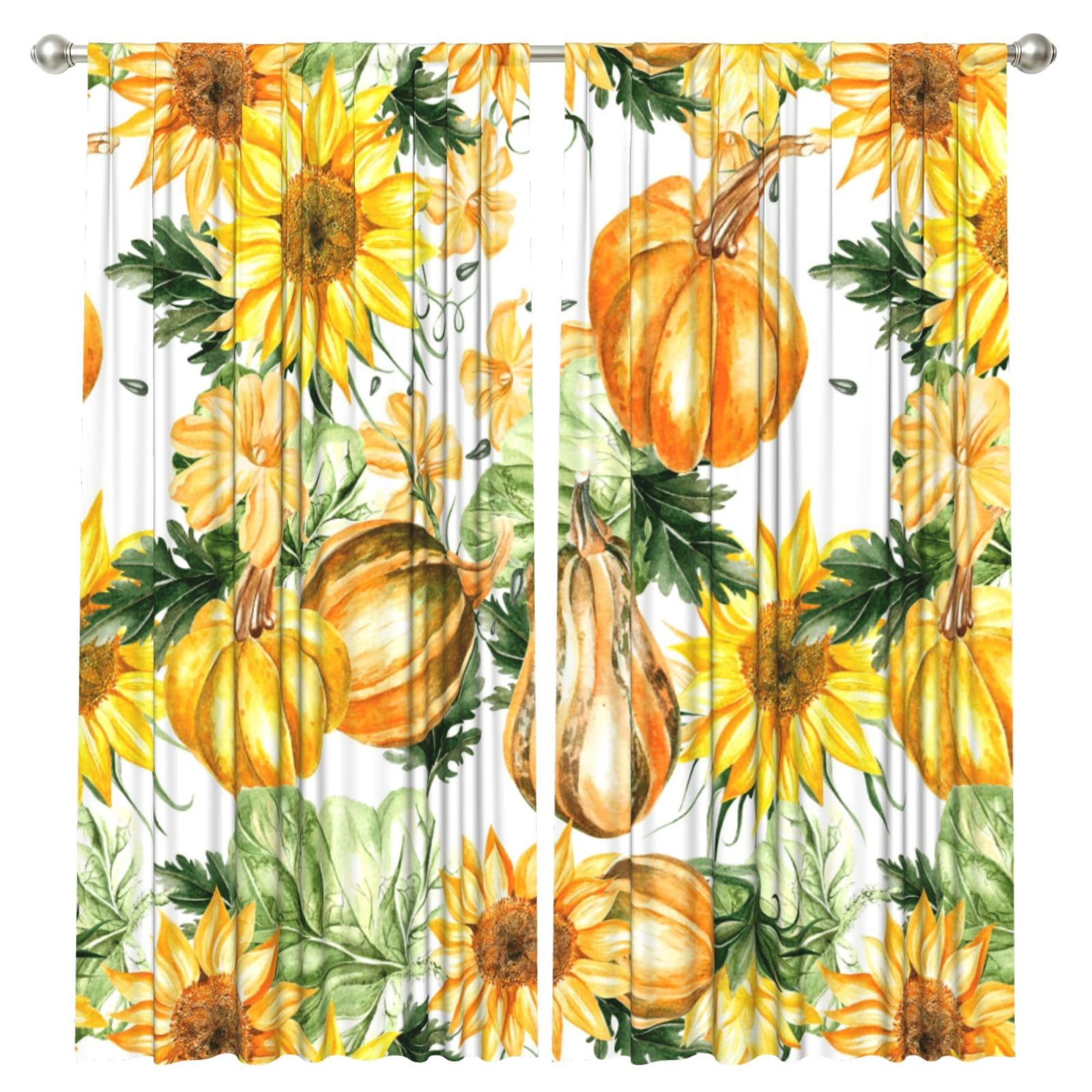 InOmak Autumn Sunflower Pumpkin Thanksgiving, 2 Panels Window Curtains 52 x 84 Inch Blackout Curtains for Living Room Bedroom
