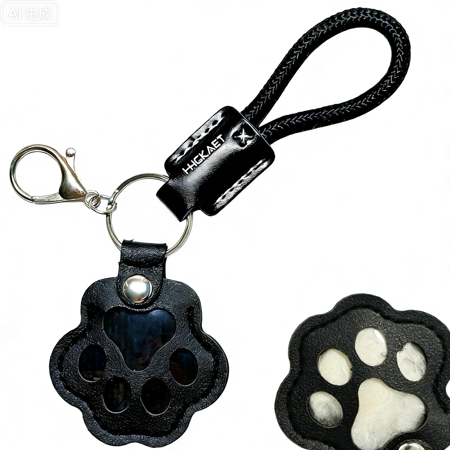 GingerSol Pet Fur Keepsake Keychain, Leather Paw Print Memorial Gift for Dogs Cats with Detachable Colorful Strap