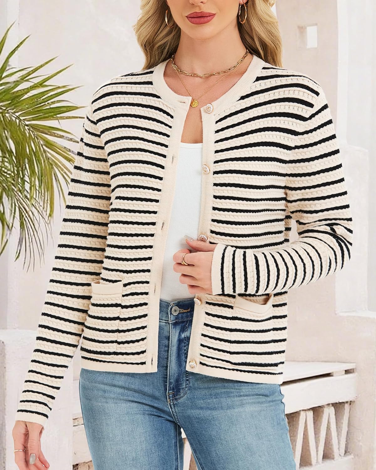 Hody Lovy Women's Knit Cardigan Sweaters Casual Long Sleeve Open Front Button Down Trendy Jackets Outerwear - Image 3