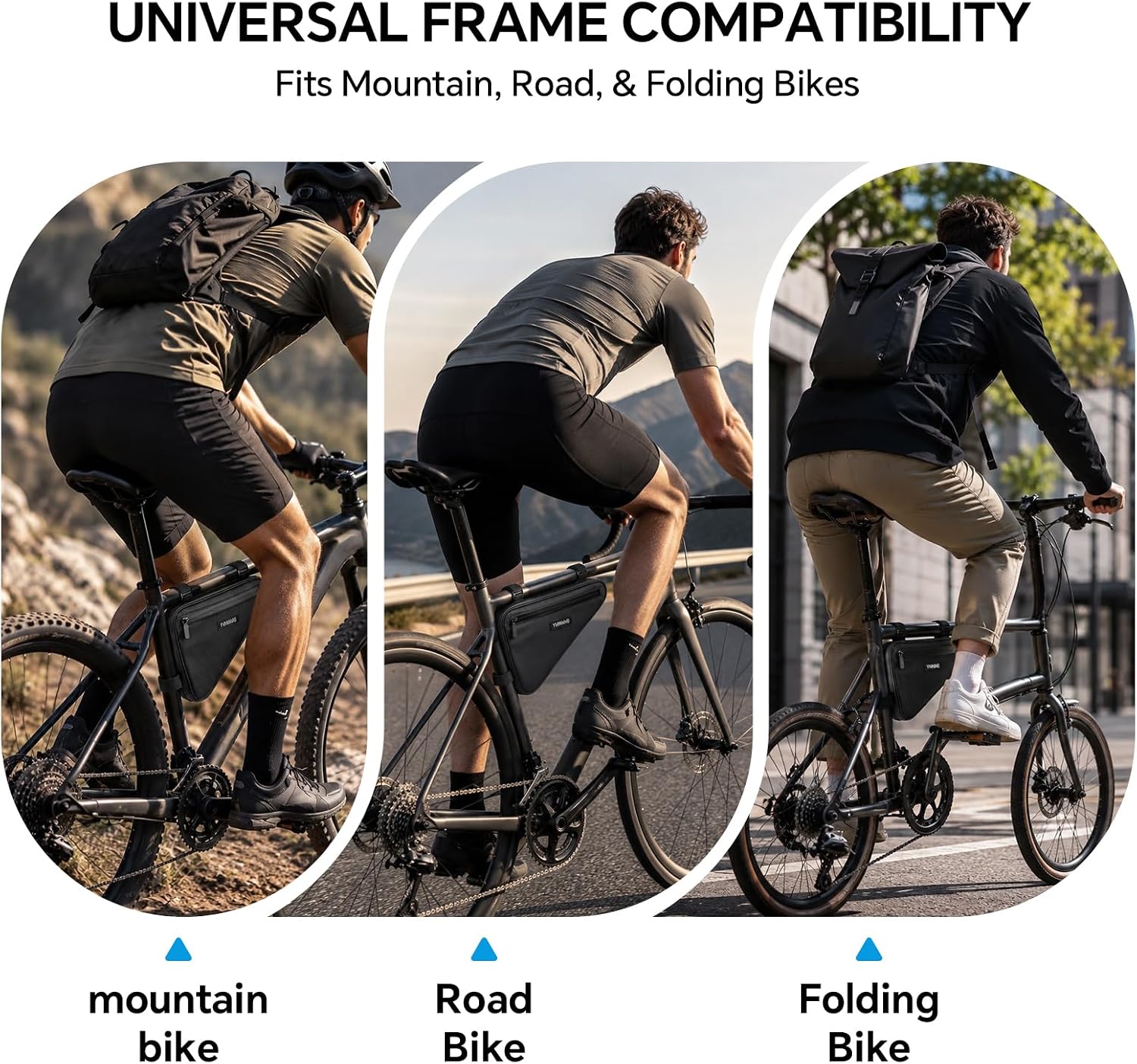 Bike Frame Bag, 2.3L Water-Resistant Bicycle Triangle Storage Bag with Inner Pockets, Slim Under Top Tube Pouch Bike Pack for Mountain, Road, Folding Bikes