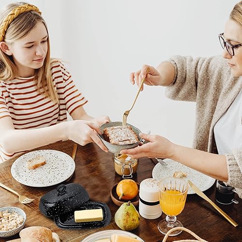 Miniatura 6 de Hasense Mantequillera con tapa, recipiente de mantequilla de porcelana con tapa para encimera, color gris