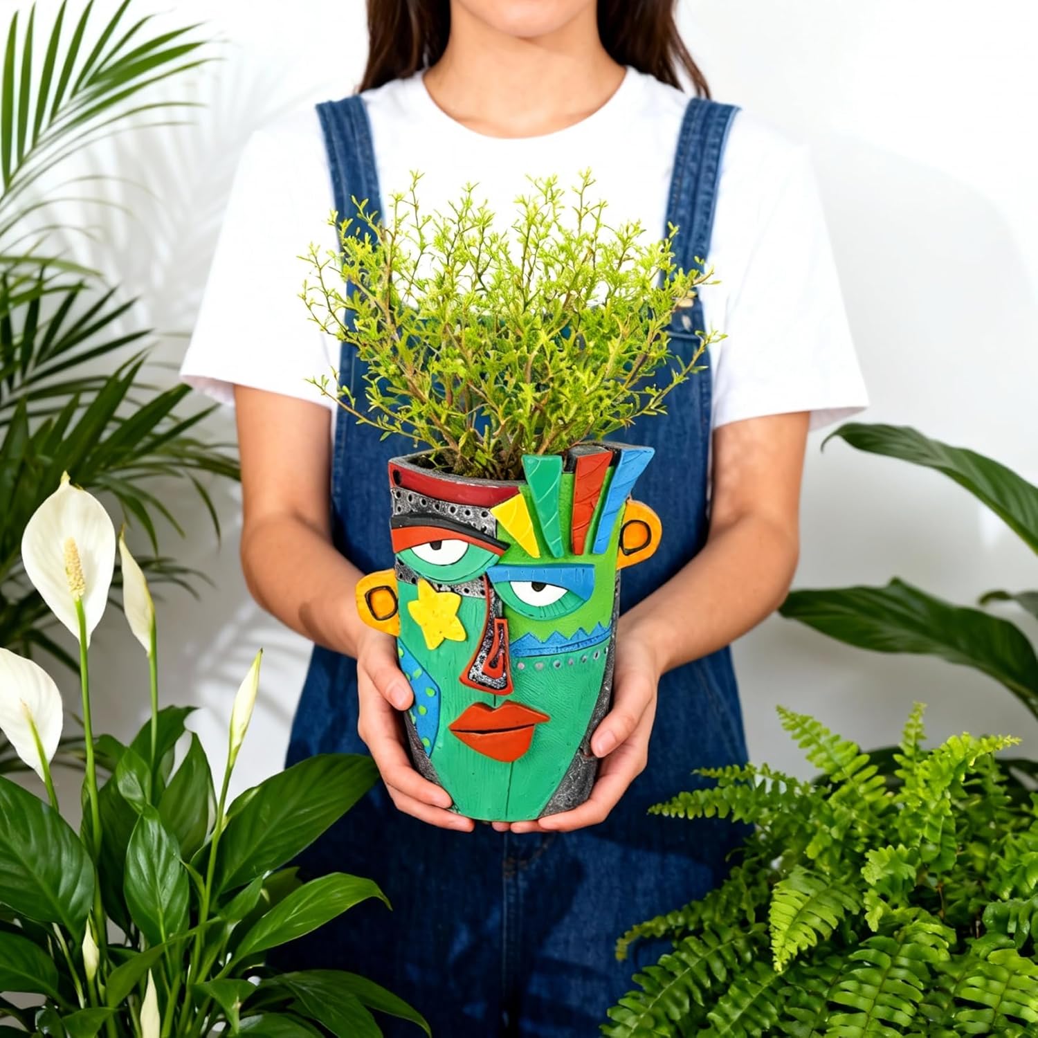 Unique Flower Pots - Abstract Picasso Face Plant Pots, Funky Planters with Drainage for Indoor Plants, Cool Head Planter for Outdoor Garden & Home Decor