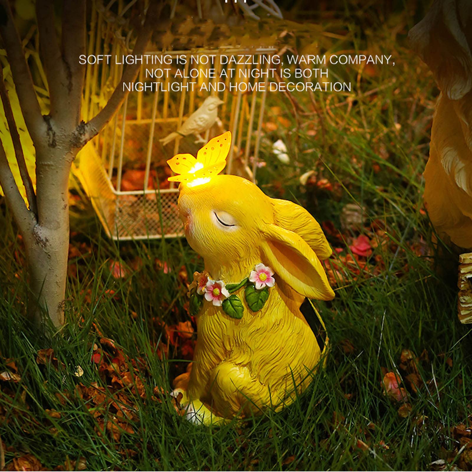 Statue Luminose Da Giardino CORIETTA – Coniglietto Mamma E Cucciolo Con Farfalla Solare LED, Decorazione Esterna - 2