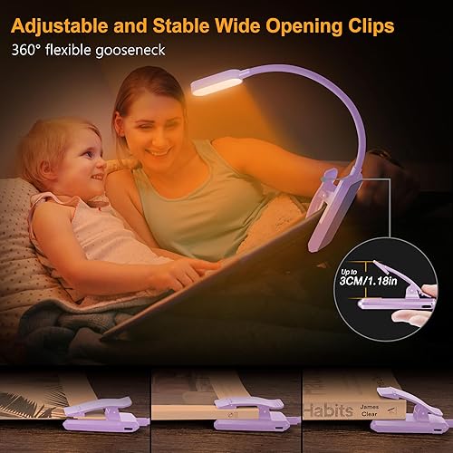 Miniatura 5 de Gritin Luz de libro recargable de 16 LED para leer en la cama, cuidado de los ojos, 3 temperaturas de color, brillo de atenuación continua, 80 horas