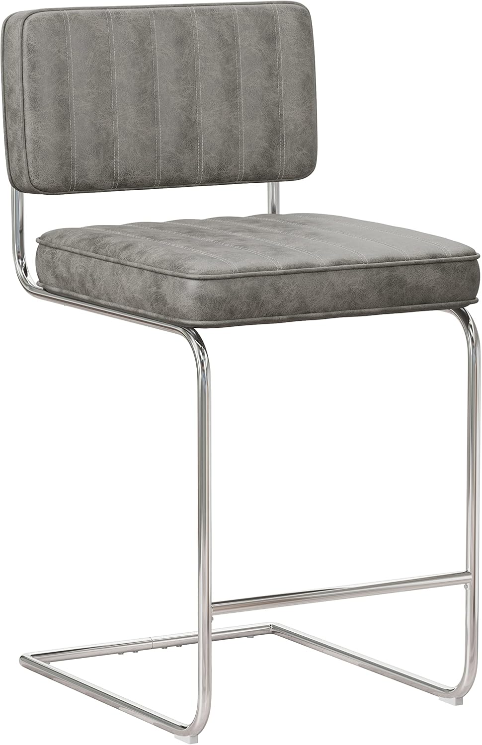 Hillsdale, Breuer Metal Counter Height Stools with Vertical Tufting, Set of 2, Gray