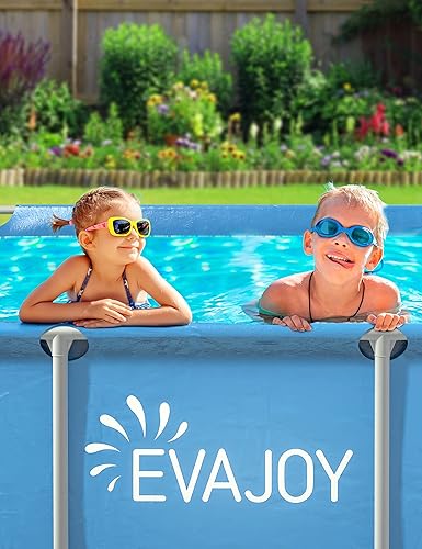 Miniatura 3 de EVAJOY Piscina con marco de metal de 85 x 23 x 59 pulgadas, piscina rectangular sobre el suelo al aire libre con marco de acero, PVC resistente,