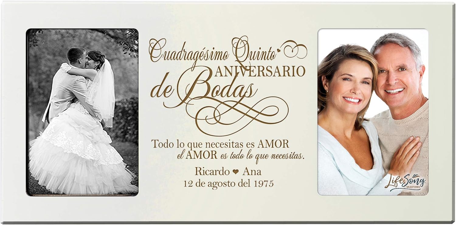 LifeSong Milestones Personalized 45th Anniversary Picture Frame Marriage Keepsake Gift with Spanish Verse - Forty Five Years Wedding Gift for Parents Husband Wife Him Her Holds 2-4x6 Photo (Cherry)