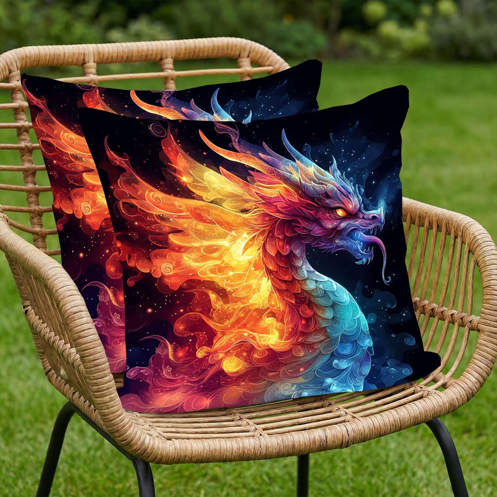 Drachen Aksamitna poszewka na poduszkę 60 x 60 cm, 2 sztuki w zestawie poszewka na poduszkę, aksamitna poduszka dekoracyjna, poduszka na kanapę, kwadratowa, ukryty zamek błyskawiczny, skrzydła do