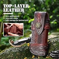 Vista 4 de Omesio Funda para cuchillo de bolsillo (M), funda plegable de 4.53 pulgadas para cuchillo plegable, funda de cuero para cuchillos, funda horizontal