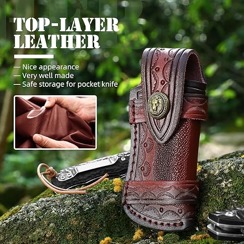 Miniatura 4 de Omesio Funda para cuchillo de bolsillo (M), funda plegable de 4.53 pulgadas para cuchillo plegable, funda de cuero para cuchillos, funda horizontal