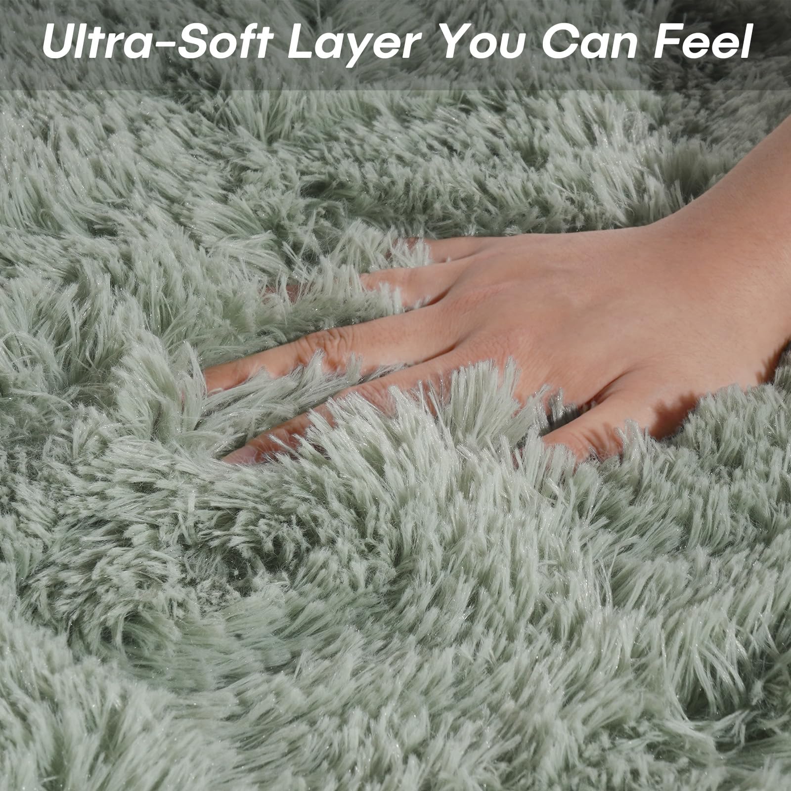 FVVRAX 150x240cm Light Green Shaggy Rug, Soft Fluffy Area Rug for Living Room & Bedroom - Image 4