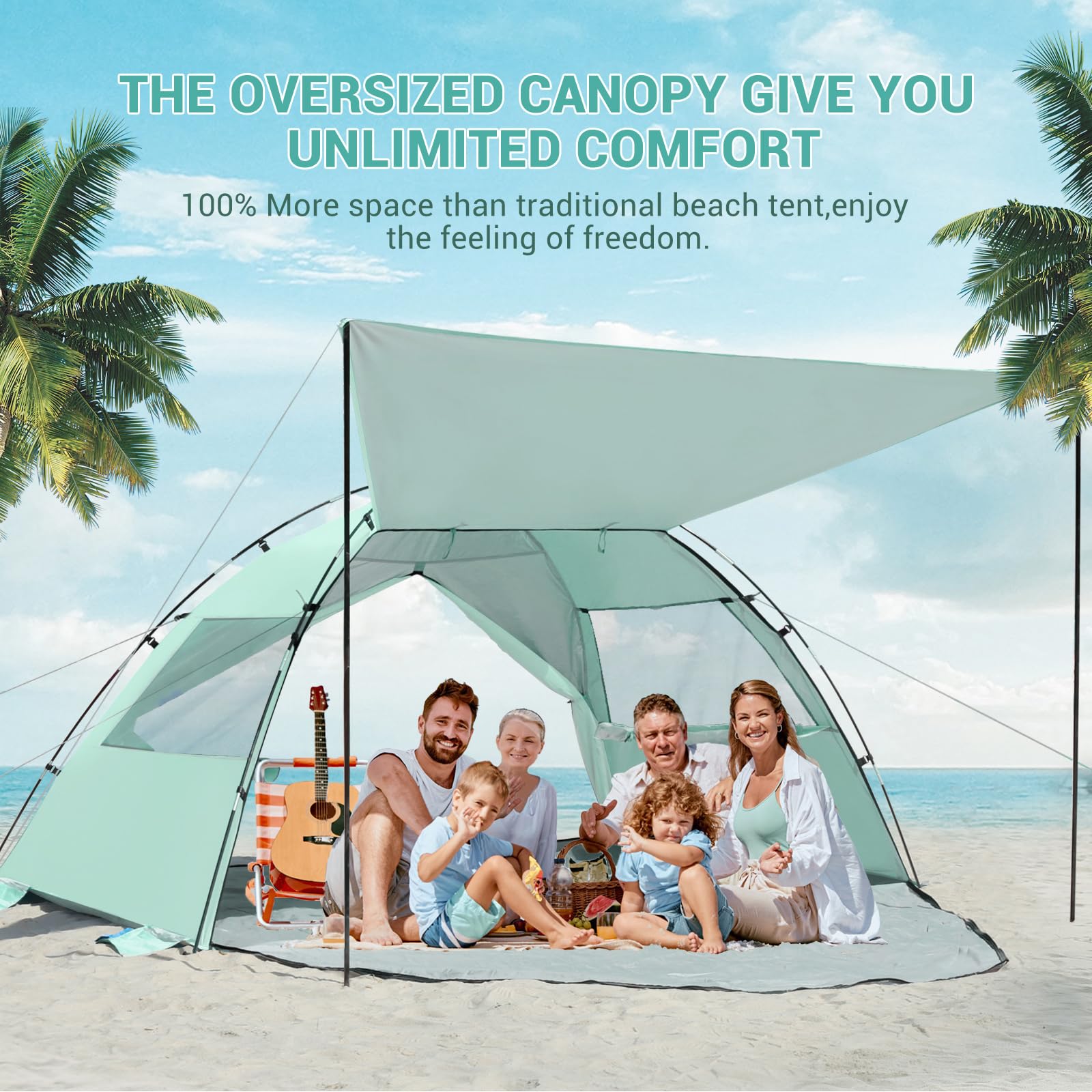 Elegear Tenda da Spiaggia Completamente Chiusa per 4-7 Persone con Protezione Solare UPF 50+