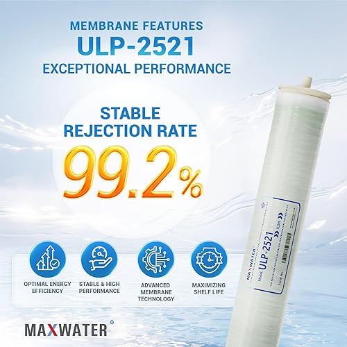 Miniatura 6 de Max Water Elemento de membrana RO ULP-2521 de 25 x 21 pulgadas, presión ultra baja, 400 GPD para ósmosis inversa comercial, agrícola y de toda la