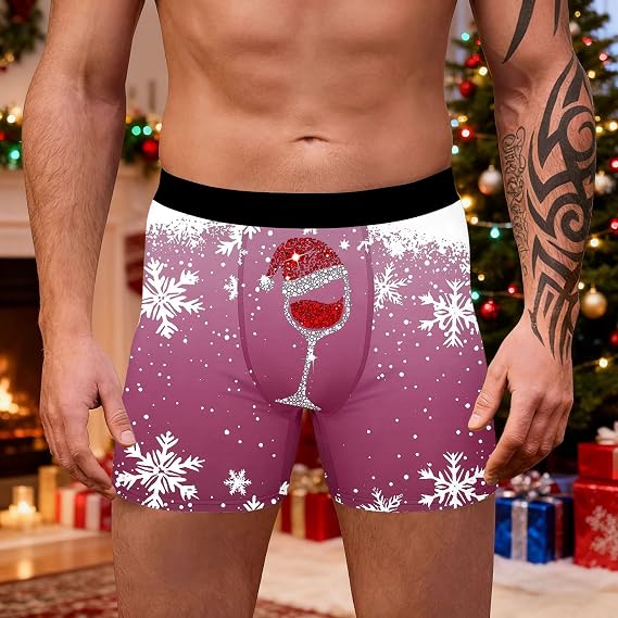 Novelty Boxer Shorts, Men Underwear Boxers, Boxers Reindeer Snowflake Santa Claus Printed Underwear Loose Festive Costumes Plus Size Retro Design Trunks Christmas Special Boyshort Style Soft