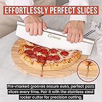 Vista 4 de Chef Pomodoro Juego de cuchilla basculante y tabla de cortar de pizza de 14 pulgadas - Cortador de pizza de acero inoxidable premium con tabla