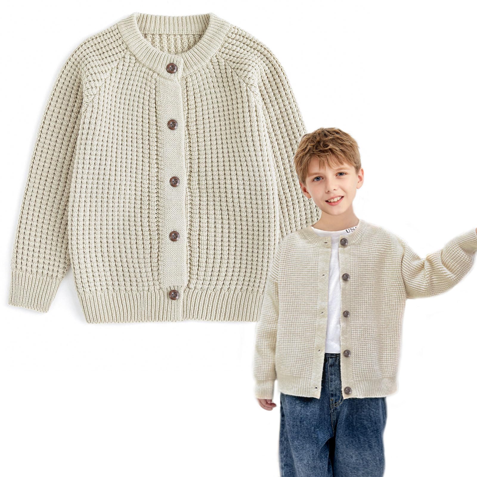 Curipeer Toddler Boys Knitted Cardigan Sweater Baby Neutral Solid Jackets Sweaters for Autumn and Spring 5-6T