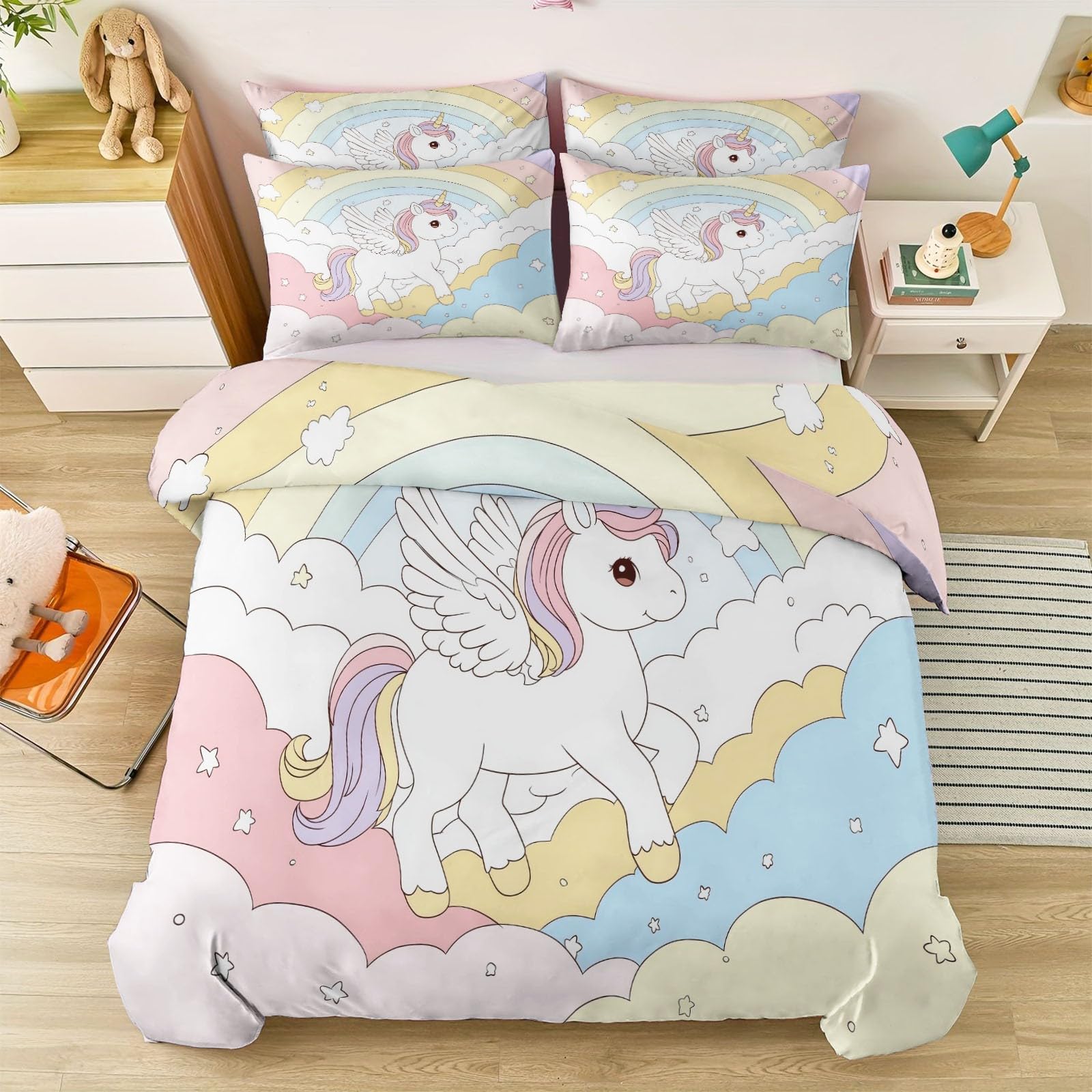 Parure de lit enfant poney coloré pour de douces nuits magiques