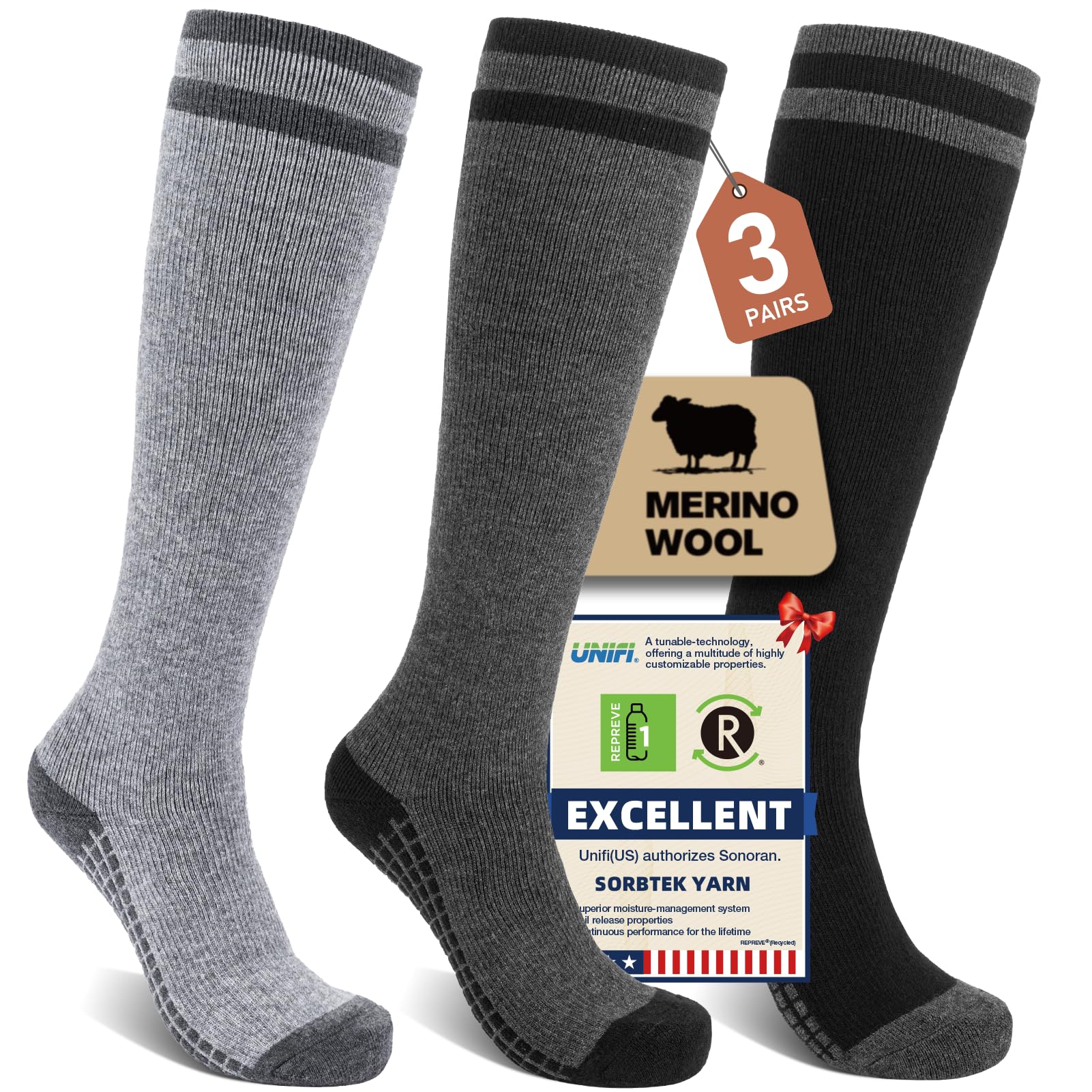 Merino Wool Compression Socks for Women Men (2/3 Pairs) Knee High Winter Thermal Thick Warm for Nurse Pregnant Travel