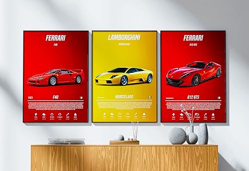 Miniatura 7 de 9 pósteres de súper auto para habitación de niños, decoración de pared de coche deportivo, arte de pared de automóvil de carreras para hombres y