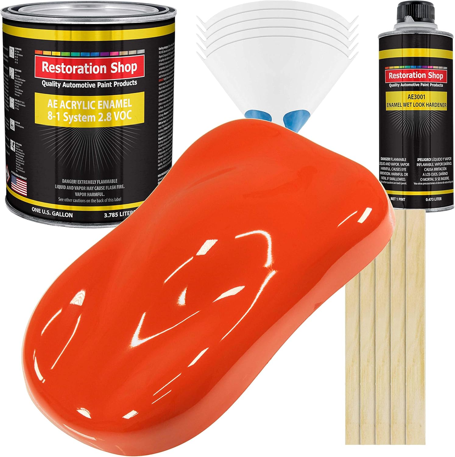 Restoration Shop - Omaha Orange Acrylic Enamel Auto Paint - Complete Gallon Paint Kit - Professional Single Stage High Gloss Automotive, Car, Truck, Equipment Coating, 8:1 Mix Ratio, 2.8 VOC