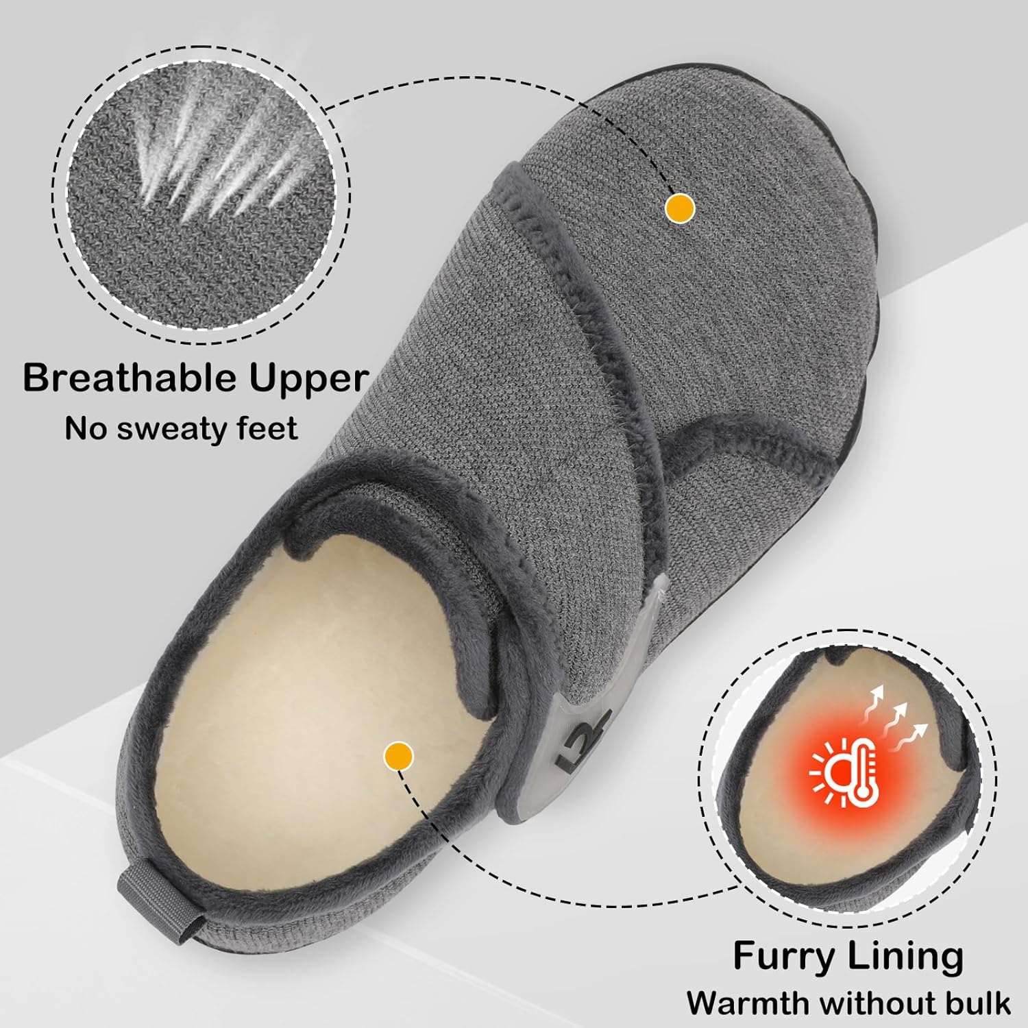 relxfeet Men's Slippers Wide Width Adjustable Orthopedic Diabetic House Shoes for Neuropathy Swollen Feet Relief Non-Slip Rubber Sole Indoor Outdoor - Image 5