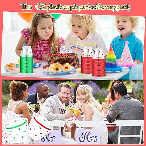 Miniatura 6 de Uiifan 100 vasos de plástico transparente de 9 onzas, vasos desechables con adornos dorados, copas de vino de plástico, copas de cóctel, vasos para