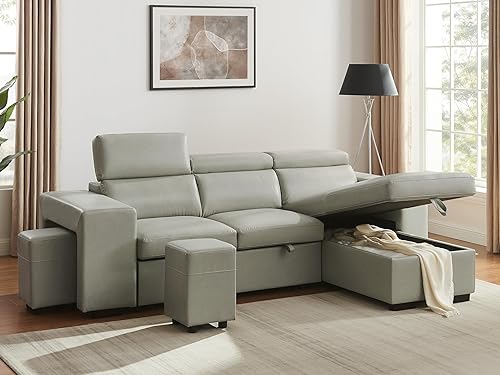 Miniatura 9 de THSUPER - Sofá seccional en forma de L de 102'' de cuero con cama extraíble, sofá seccional con diván de almacenamiento reversible y reposacabezas