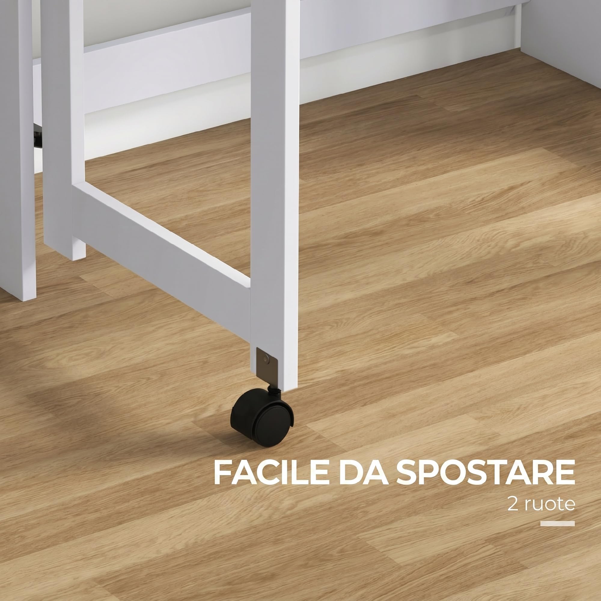 HOMCOM Scrivania con Libreria, Piano Pieghevole, 80x69x155 cm, Bianco | 2 Ruote e 4 Ripiani, Scrivania Salvaspazio Moderna con Foro Passacavi, Tavolo per Computer, Casa Ufficio Studio