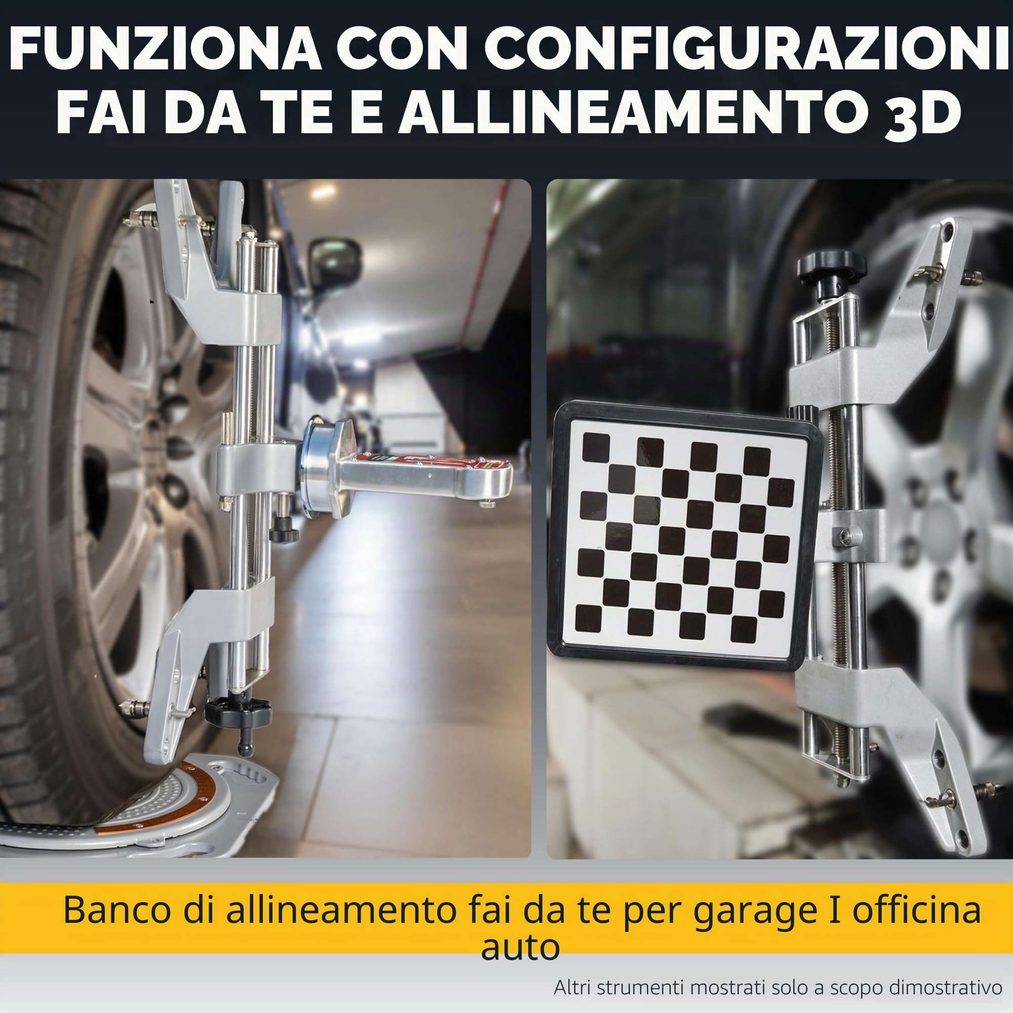 AutoSolo Morsetto per Ruote di Allineamento 3D DSP & Adattatore Magnetico per Misuratori Camber Castor - Compatibile con Cerchi da 11 a 25 Pollici