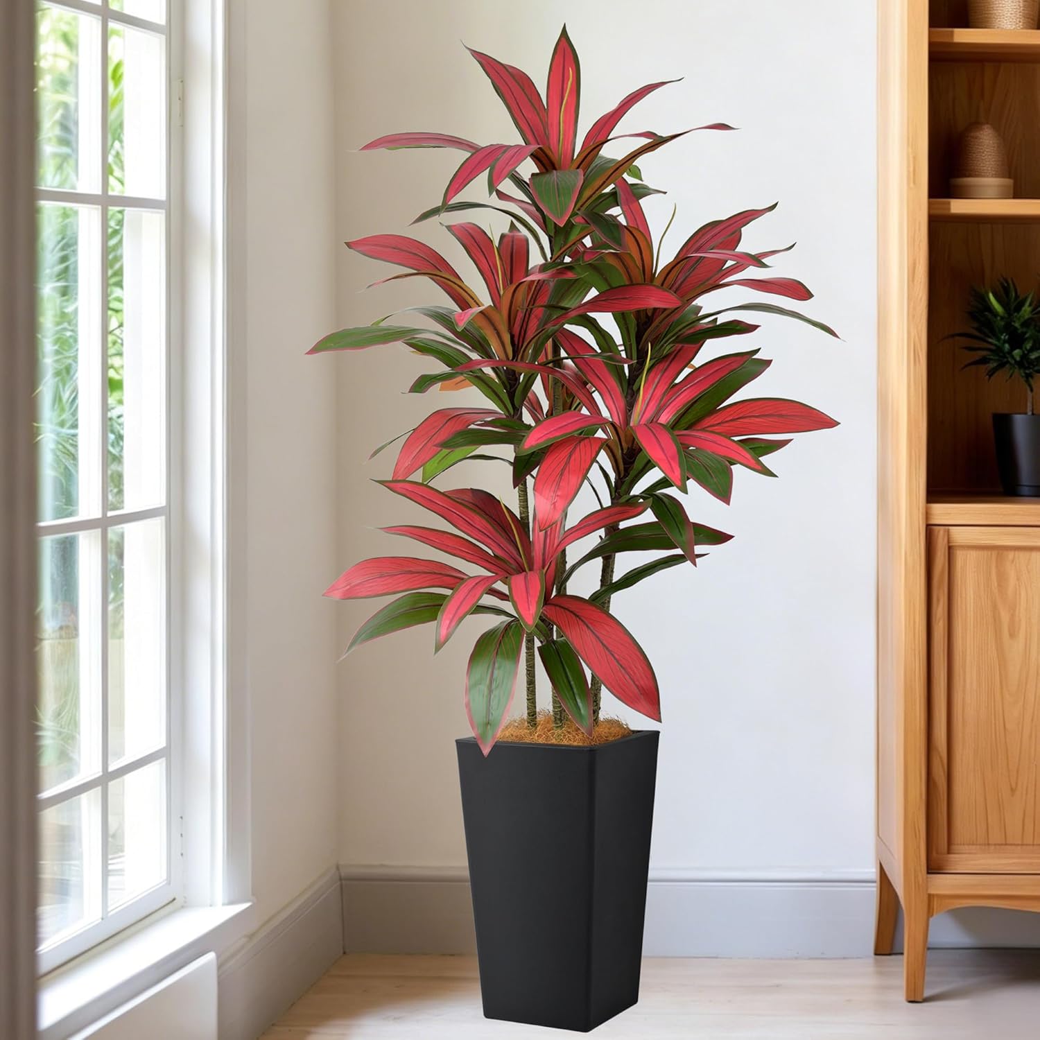 Artificial Dracaena Tree 5ft(60in) Faux Silk Tree with Tall Black Planter, Fake Floor Potted Artificial Plants for Home Office Living Room Indoor Outdoor Decor (5feet,1Pack)
