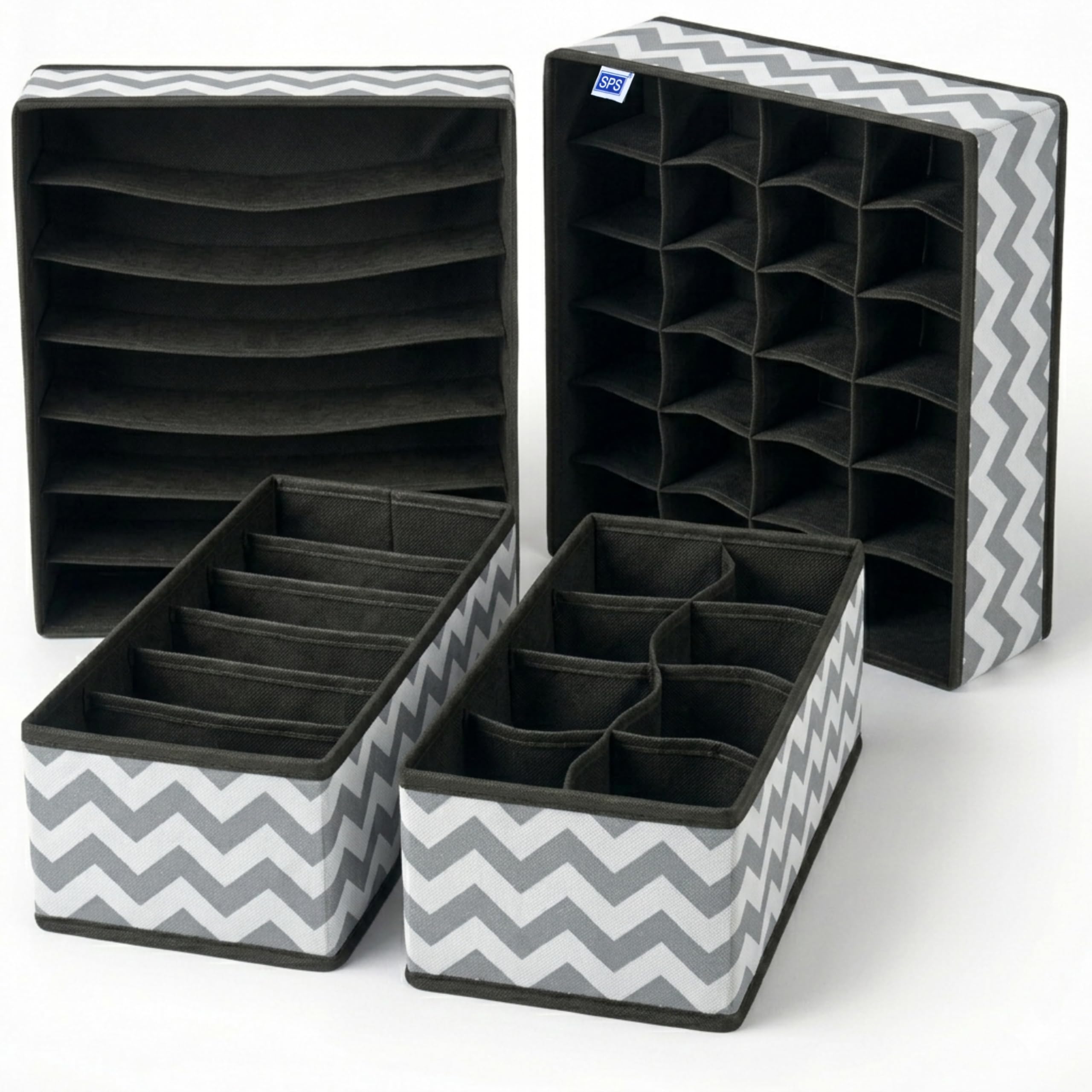 Skrill Foldable Drawer Organizer- Set of 4 | Non-Woven Cloth Storage Box Set Underwear, Socks, Ties, Scarves, Bras, Drawer Organization | Space Saving Organizer Closet Storage | ZigZag Waves Grey-image-32
