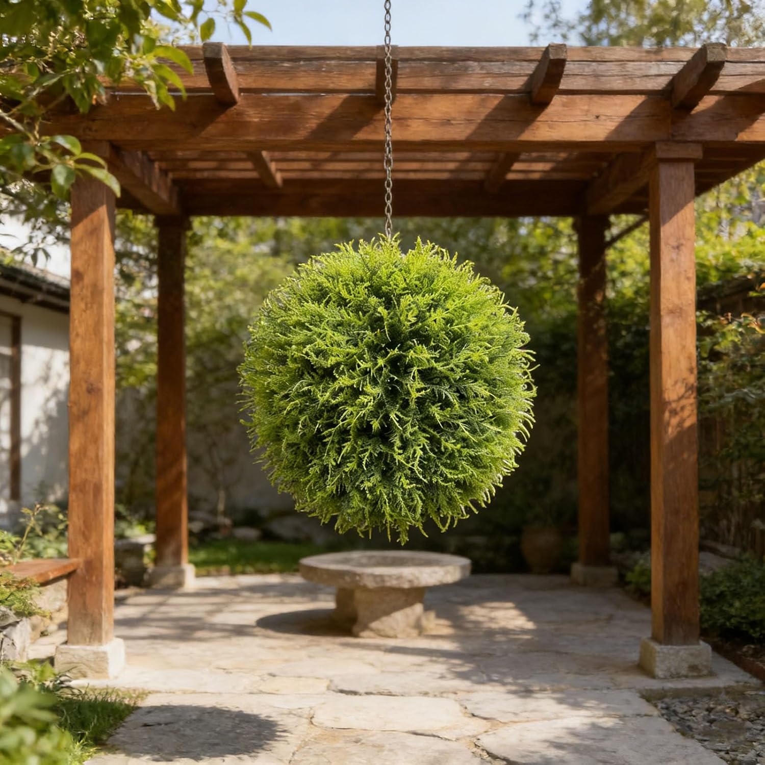2 PCS 22 Inch Artificial Cedar Topiary Ball, Round Faux Cypress Balls Outdoor, Fake Plant Sphere for Front Door, Porch, Backyard, Balcony, Patio, Garden, Wedding and Home Décor (1, Green, 16")