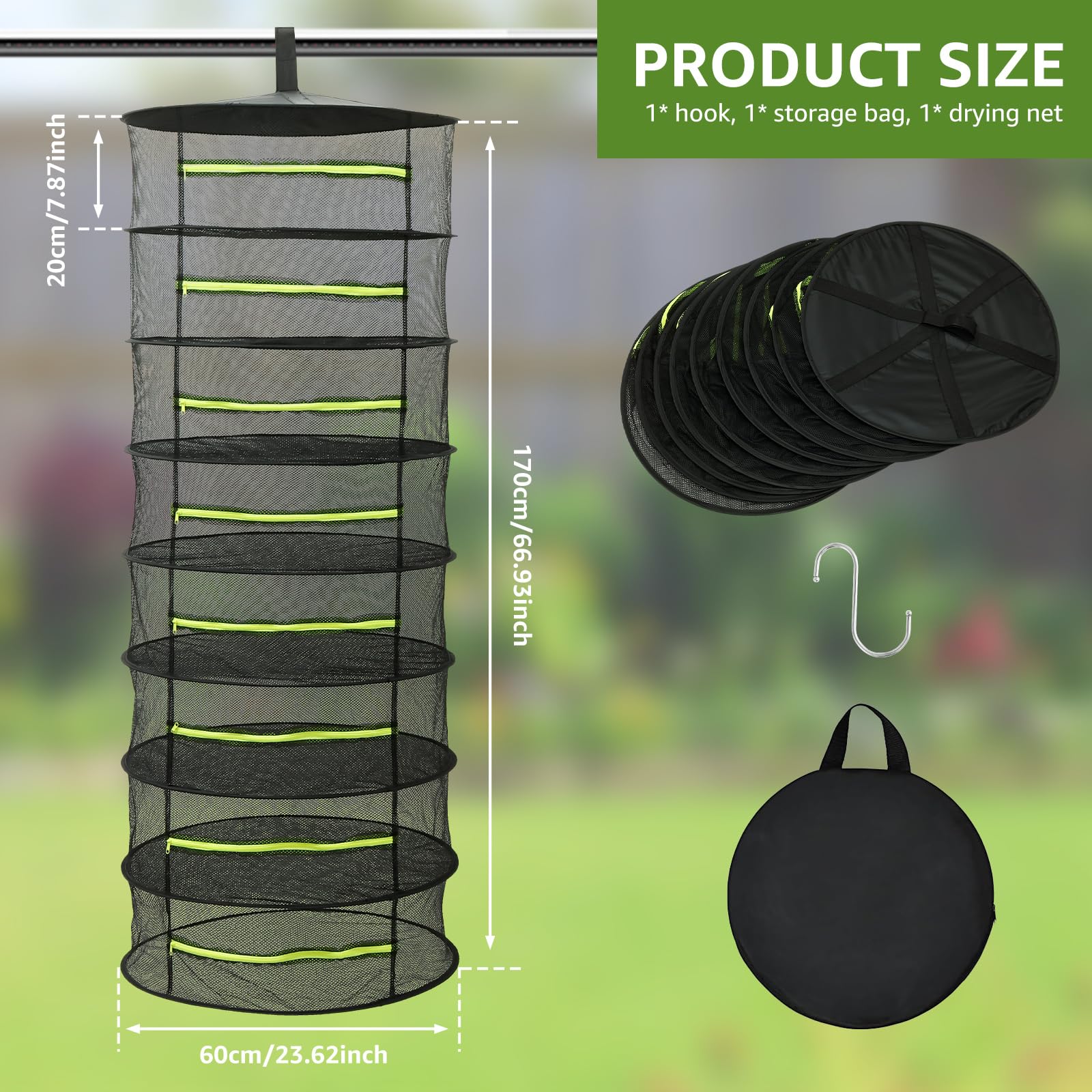 Filet de séchage 8 couches pour herbes aromatiques, avec support, séchoir à herbes suspendu, filet de séchage avec crochets en S, filet de suspension pliable pour fleurs séchées, poissons